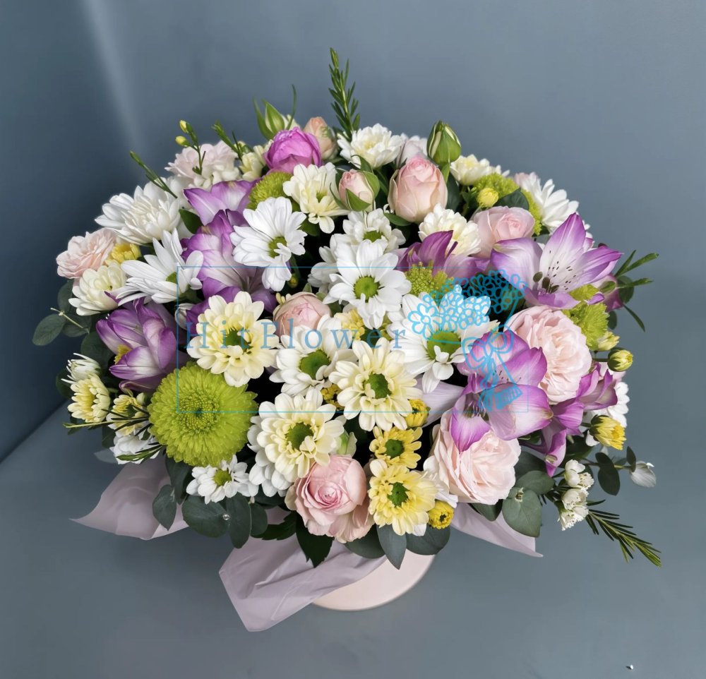 Цветочная композиция из Розы, Хризантемы и Альстромерии